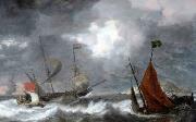 Sea storm with sailing ships, Bonaventura Peeters